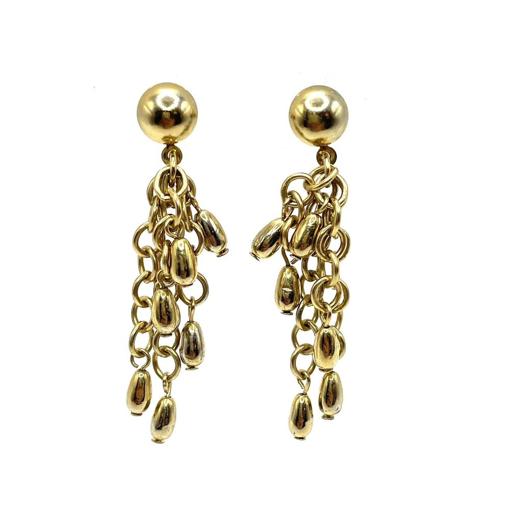 Vintage Gold Grape Beaded Tassel Dangle Cascade Earrings Artisan SHIPS FROM USA